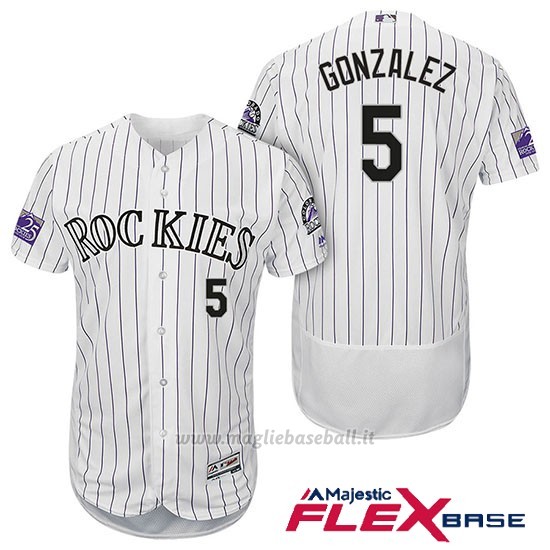 Maglia Baseball Uomo Colorado Rockies Carlos Gonzalez 5 Bianco 25th Season Flex Base
